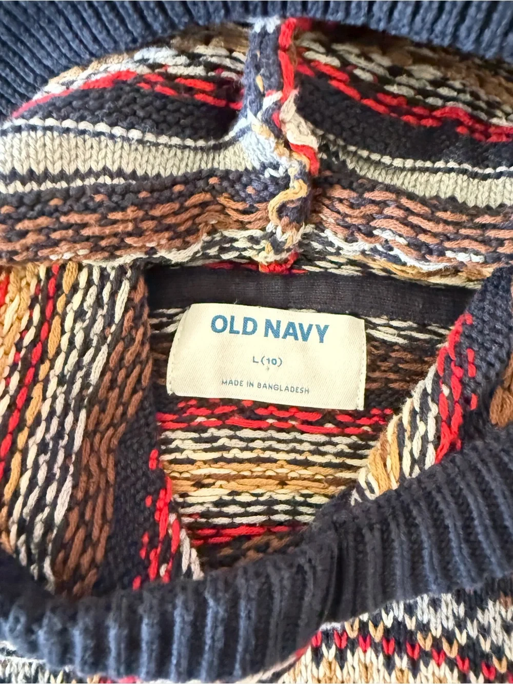 Old Navy Boys Fair Isle Hooded Sweater Size L (10) Heavyweight Knit 100% Cotton